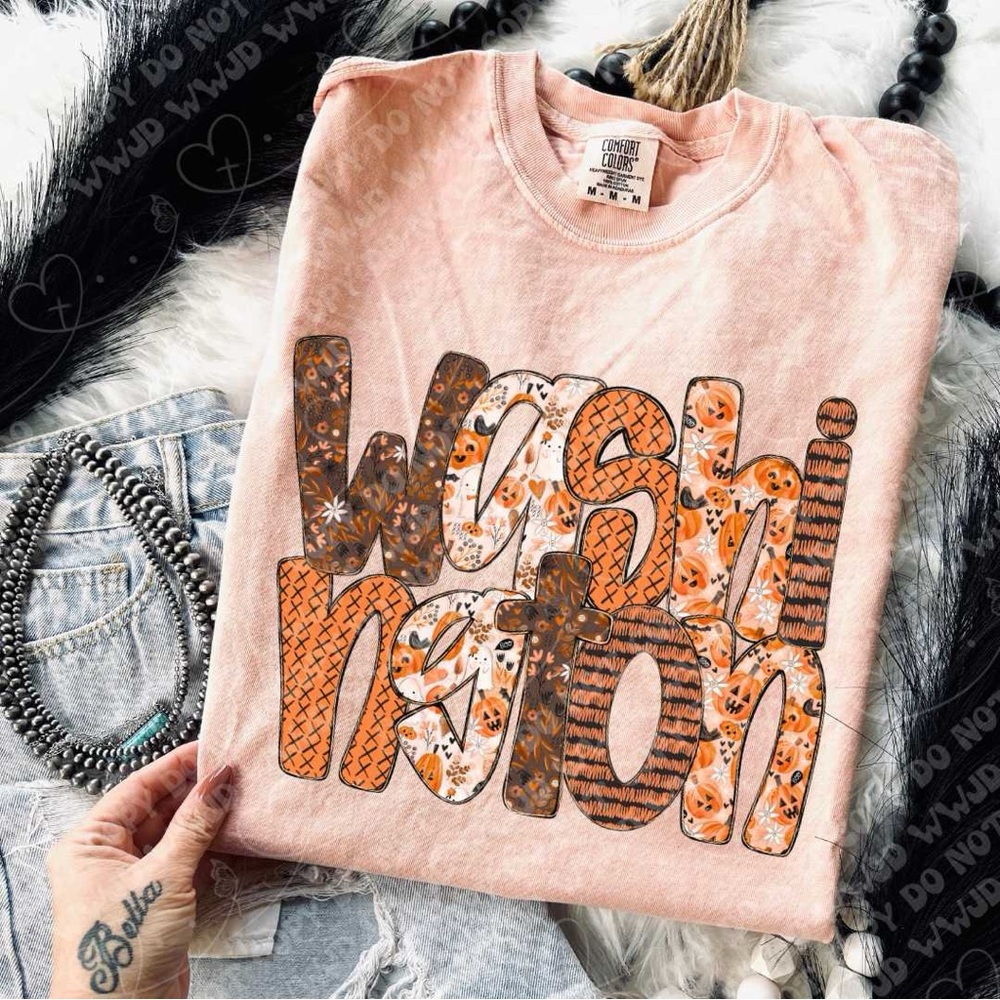 Comfort Colors Pink Graphic Tee with State Pumpkins Design